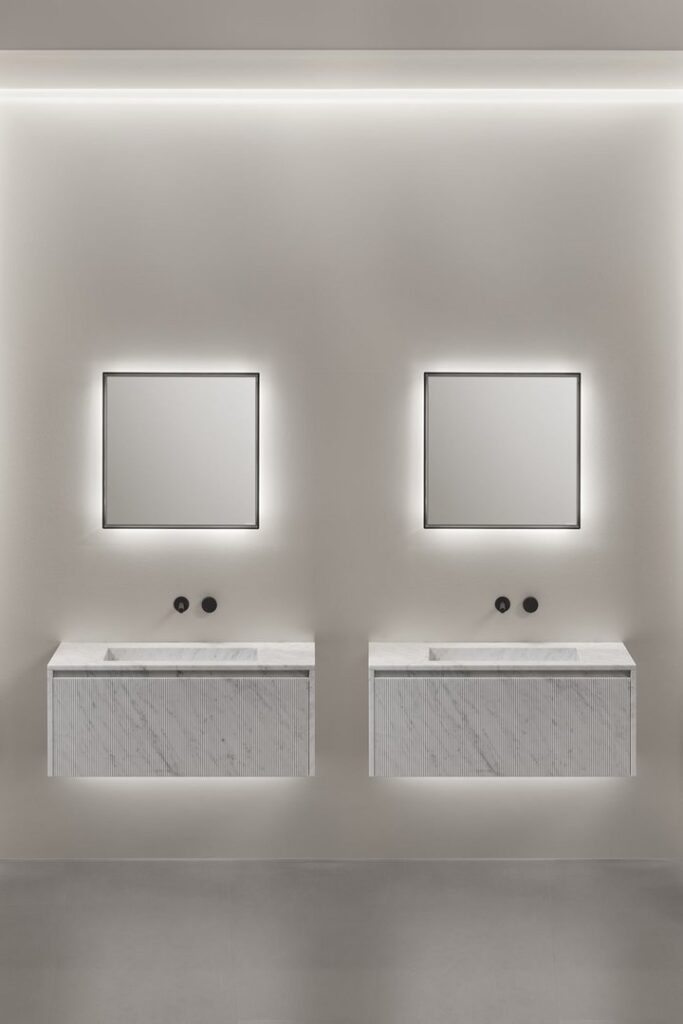 Minimalist marble vanity design antoniolupi Piana Stone