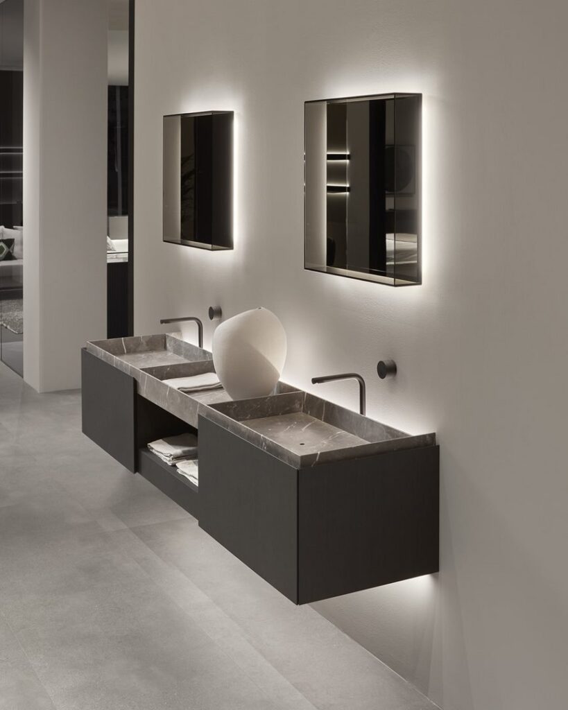 contemporary bathroom architecture with stone basin