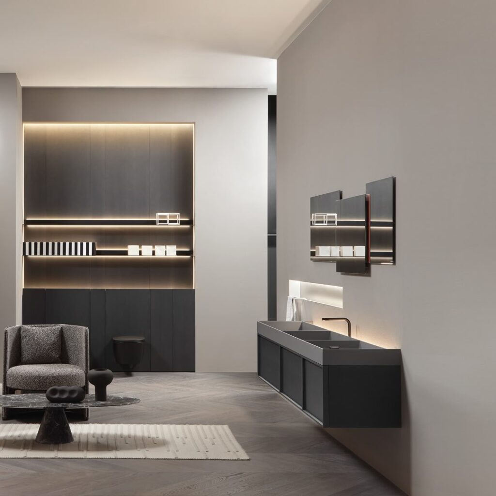 contemporary bathroom architecture with stone basin