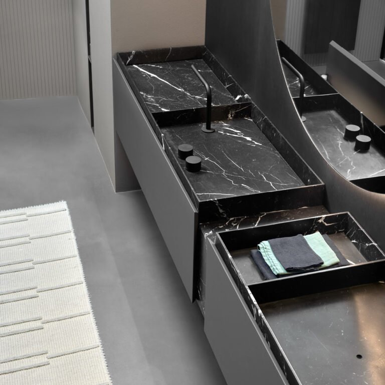 antoniolupi Nabatei collection marble vanity top, Italian furniture showroom La Jolla