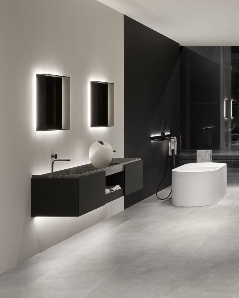 antoniolupi Nabatei freestanding marble sink with cabinet, luxury bathroom remodel La Jolla