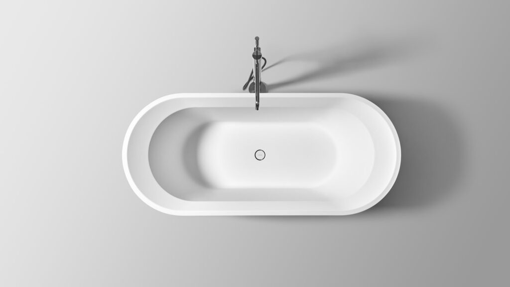 Oasi corner bathtub installation by antoniolupi, available at Unscripted Spaces La Jolla