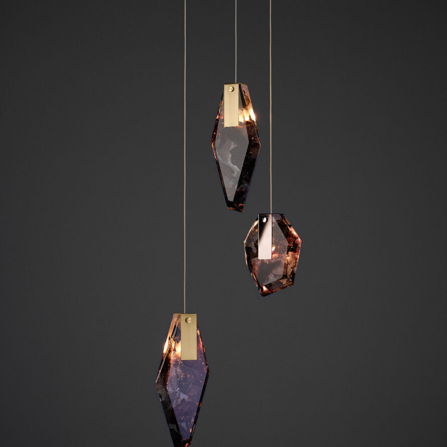 BOMMA Fragments brushed bronze crystal lighting — contemporary interior design San Diego
