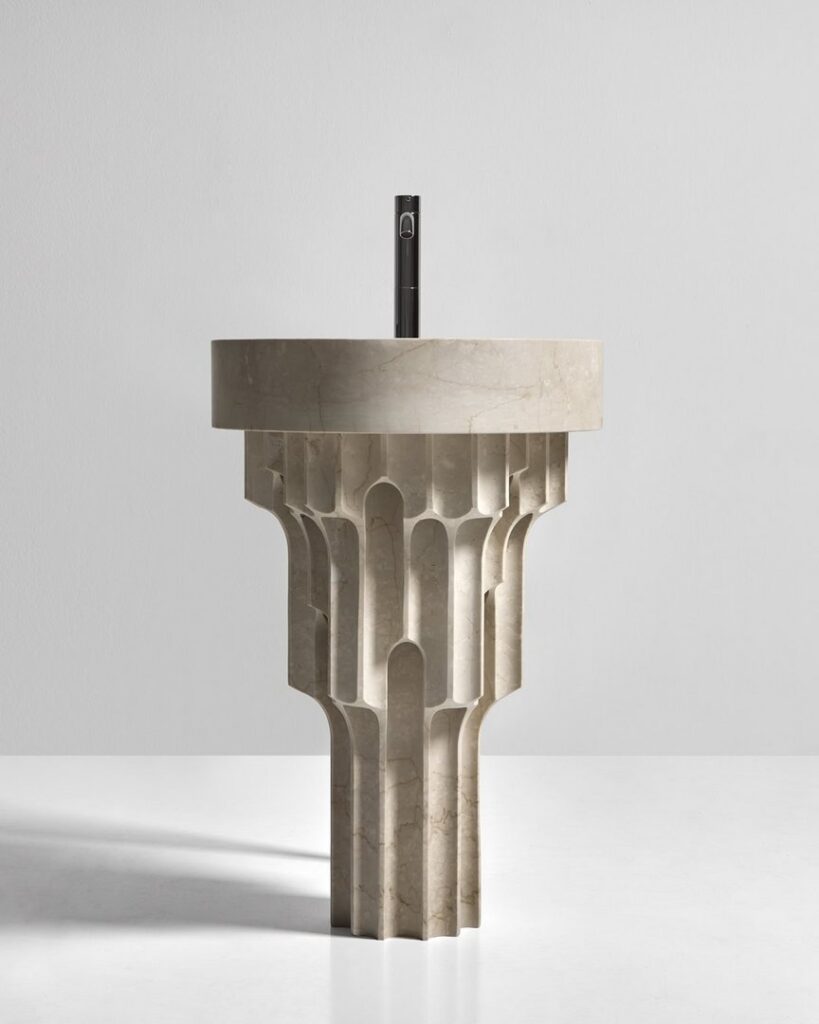Hand-carved marble bathroom sink by antoniolupi, luxury remodel San Diego
