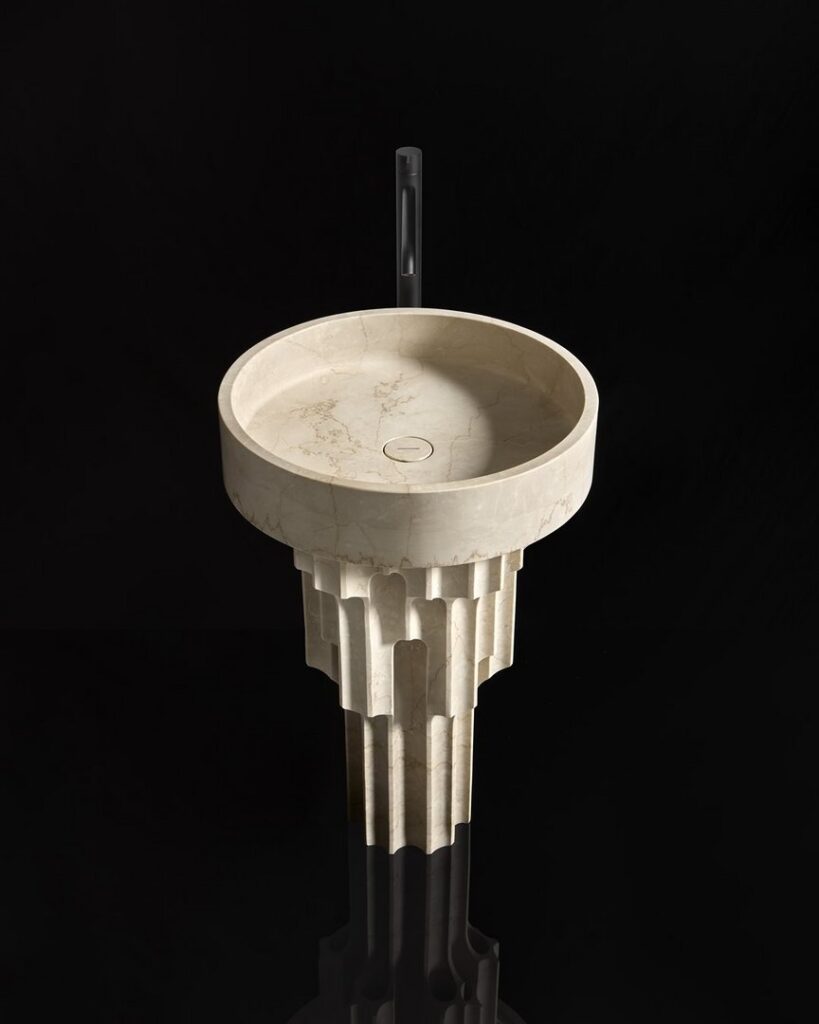 Carsico sculptural marble sink by Paolo Ulian, Italian bathroom design San Diego