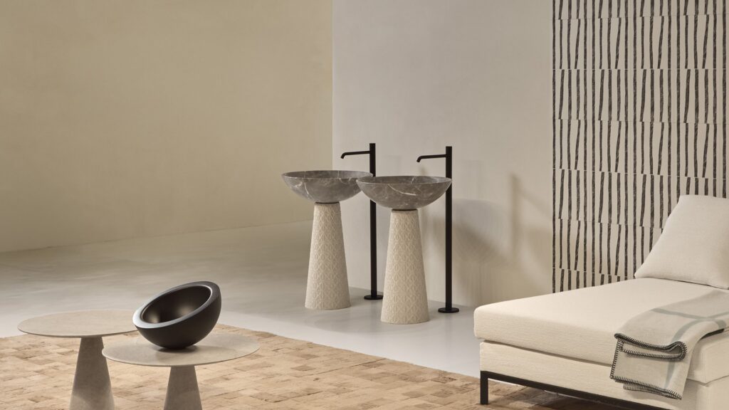 Antoniolupi Tramediterra 3D printed stoneware sink, luxury bathroom design La Jolla