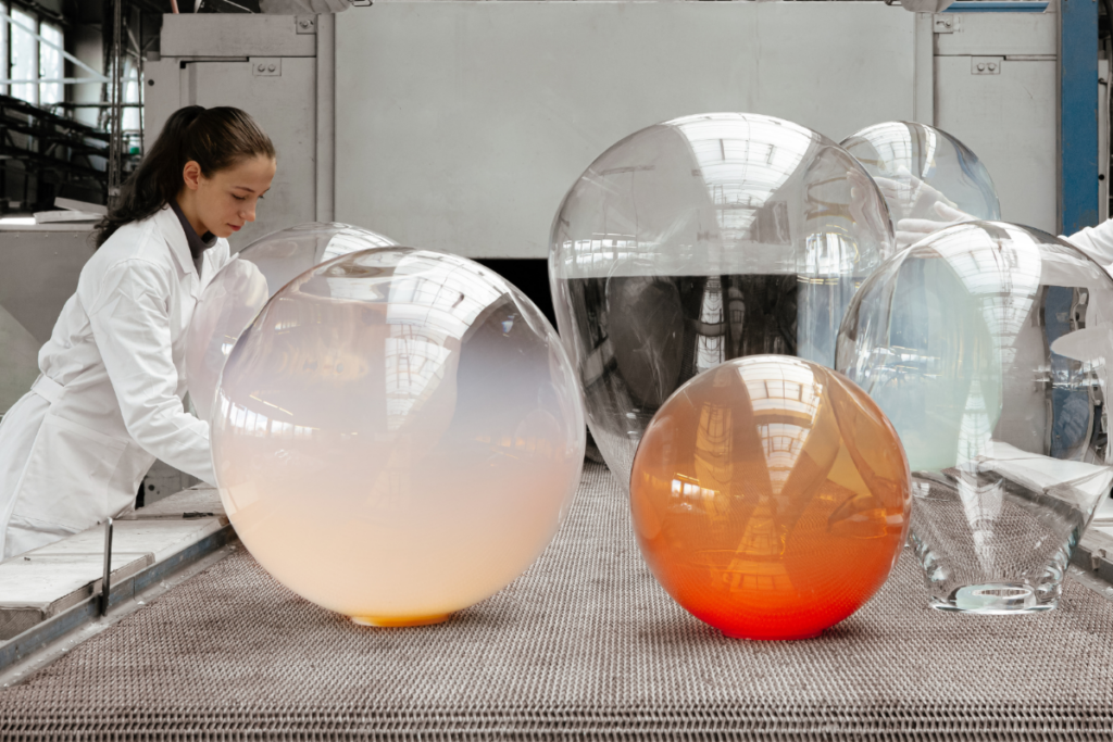 BOMMA glassworks handcrafted crystal lighting production — sustainable luxury design