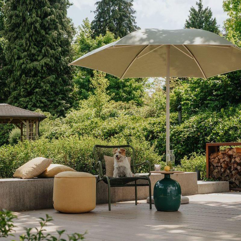 Contemporary outdoor living design featuring Umbrosa Nata UX parasol, La Jolla interior design showroom