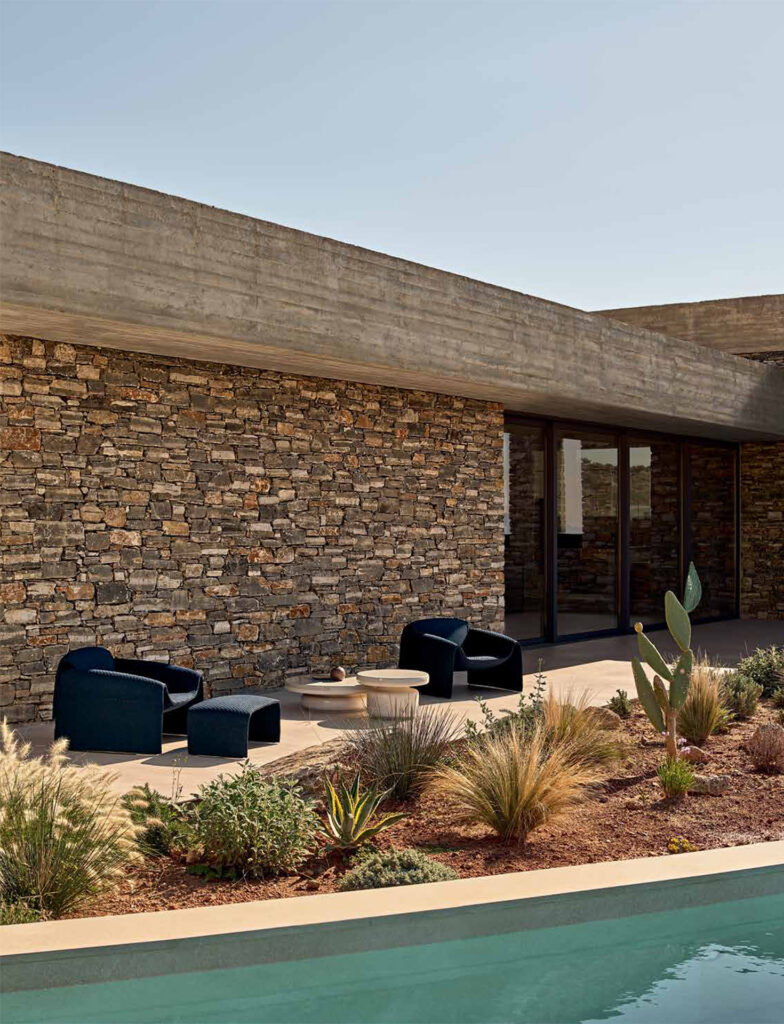 Poliform outdoor sofa woven details organic forms tactile finishes