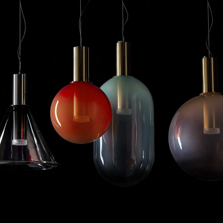 BOMMA Phenomena collection pendants in clear and colored glass, Unscripted Spaces La Jolla