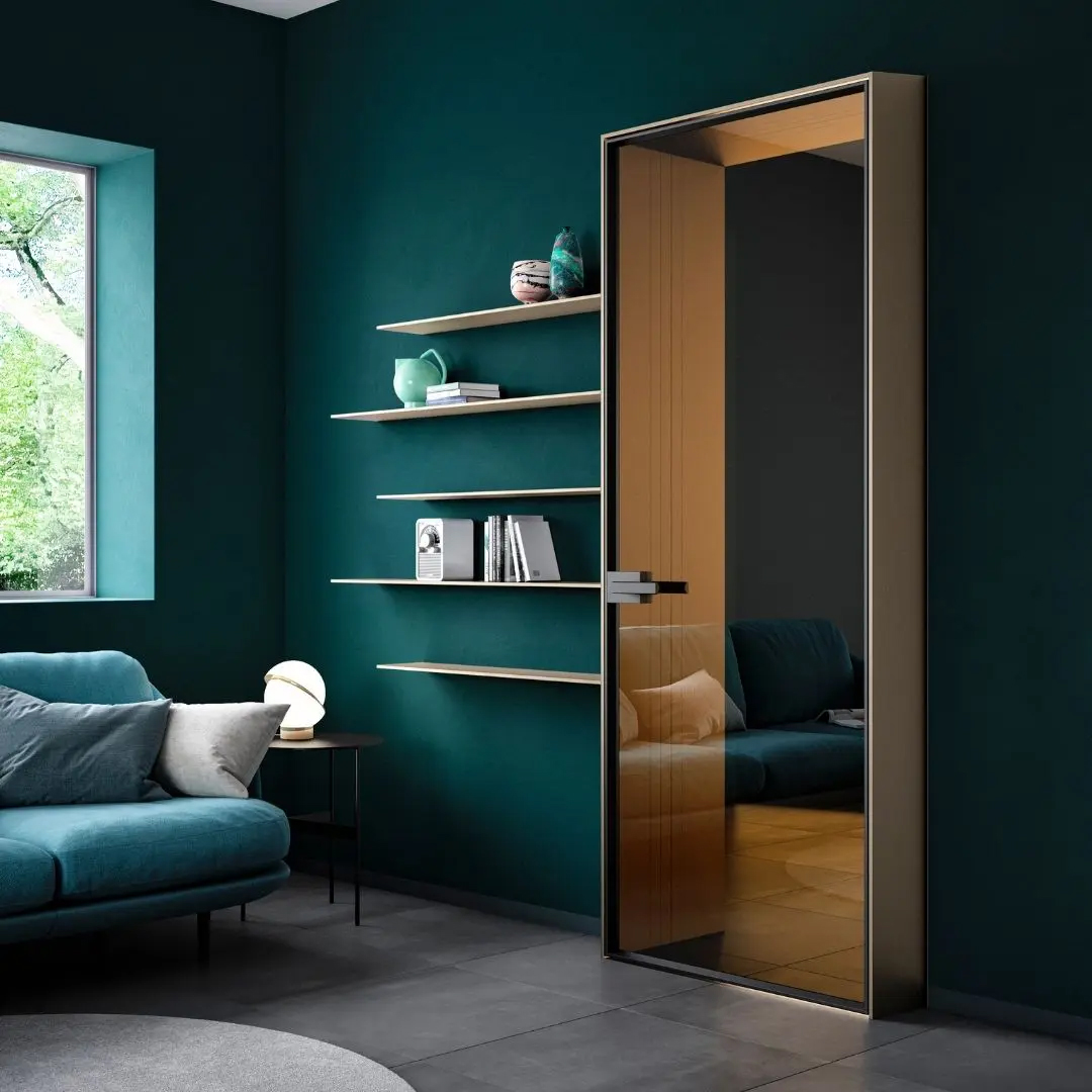 Albed Entre-Deux portal door with metal frame and inset glass panel