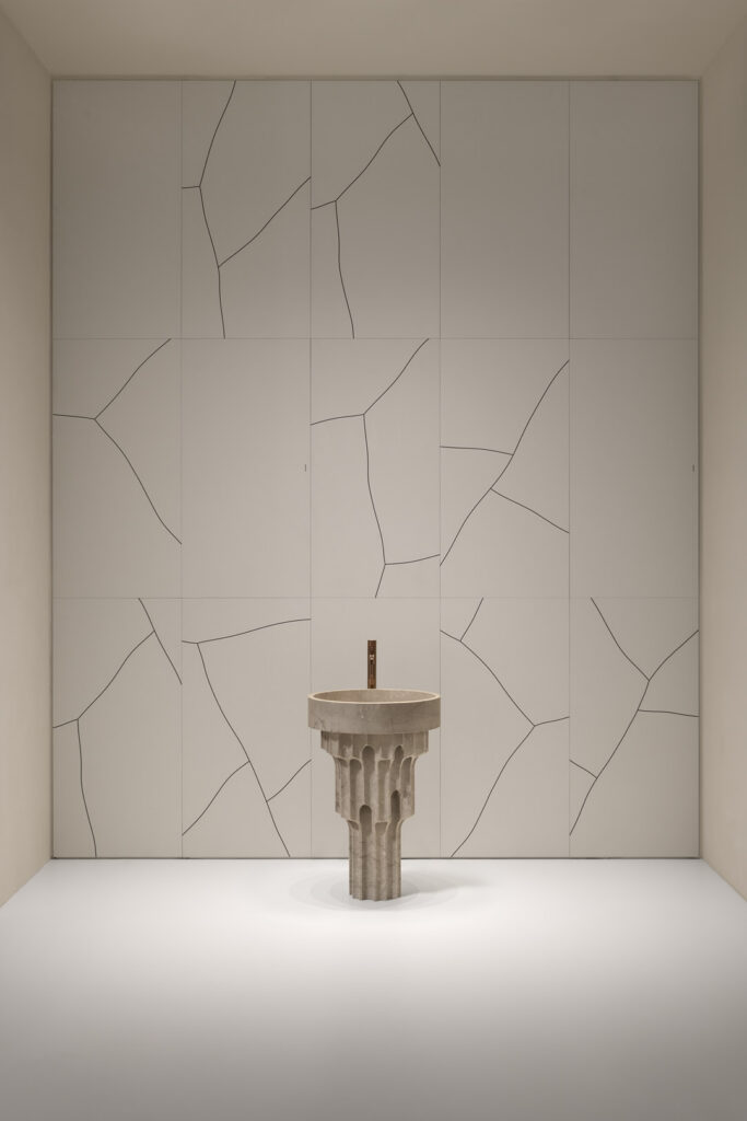 antoniolupi Italian bathroom display with stone vanity and designer fixtures at Unscripted Spaces La Jolla