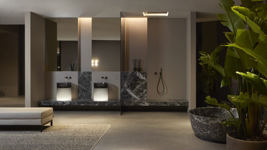 Cartesio bathroom furniture composition with sink, contemporary Italian design showroom La Jolla
