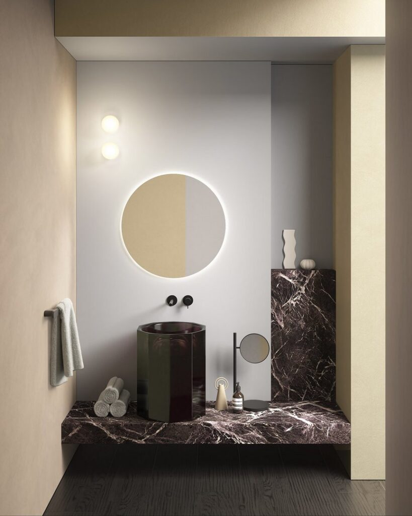 antoniolupi Cartesio rectangular volume vanity with marble top, luxury bathroom remodel La Jolla