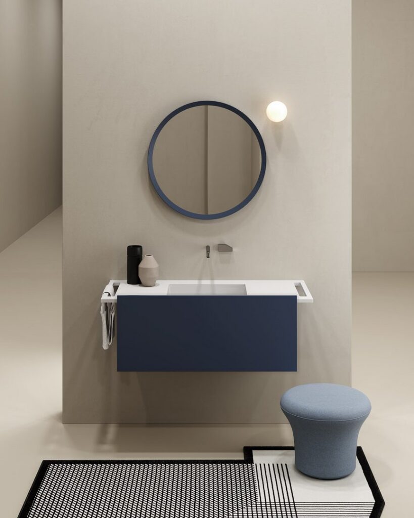 Talea bathroom furniture corner configuration by Antoniolupi, Italian design showroom La Jolla