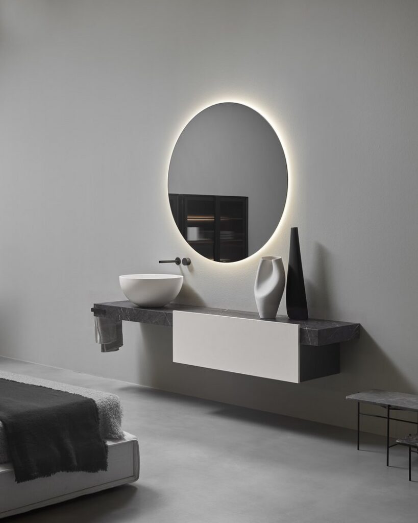 Antoniolupi Talea lacquer cabinet with Flumood top, contemporary bathroom design San Diego