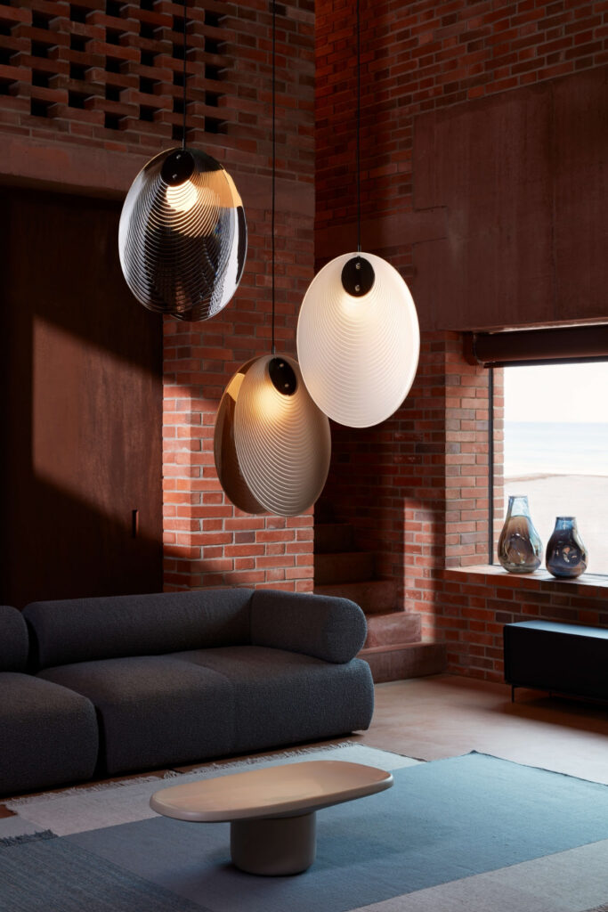 BOMMA Ama opened pendant in smoke glass granite black fitting, contemporary design San Diego