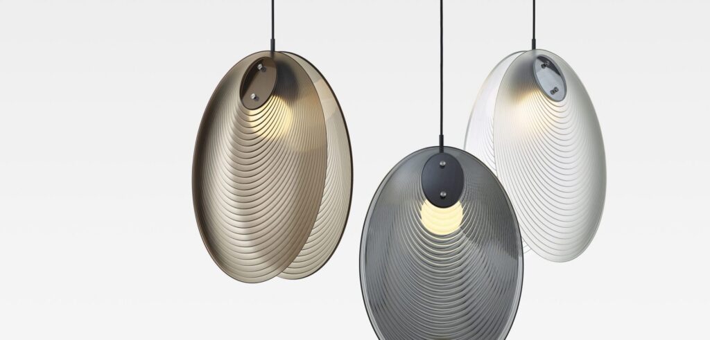 BOMMA Ama mixed cluster pendant installation opened and closed shells, Unscripted Spaces San Diego