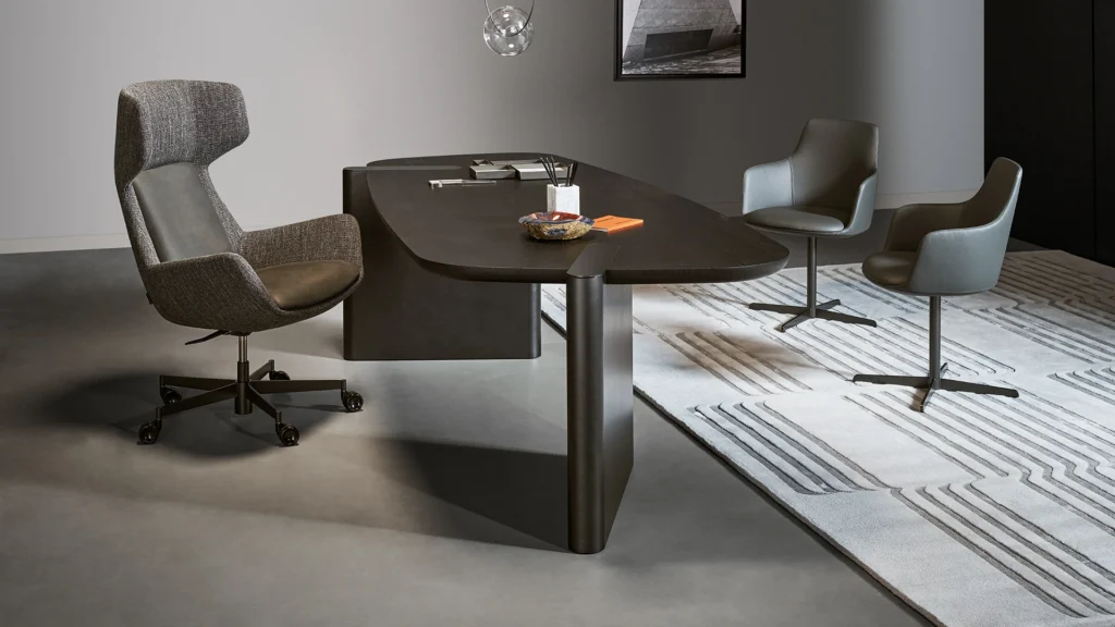 Bonaldo Flatiron organic stone and wood dining table with inset slab legs