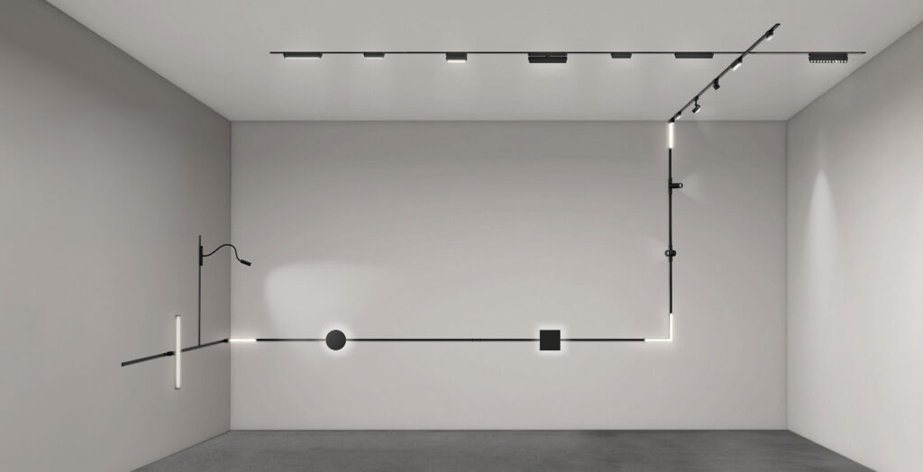 ET2 Continuum track lighting system installed throughout Unscripted Spaces La Jolla showroom
