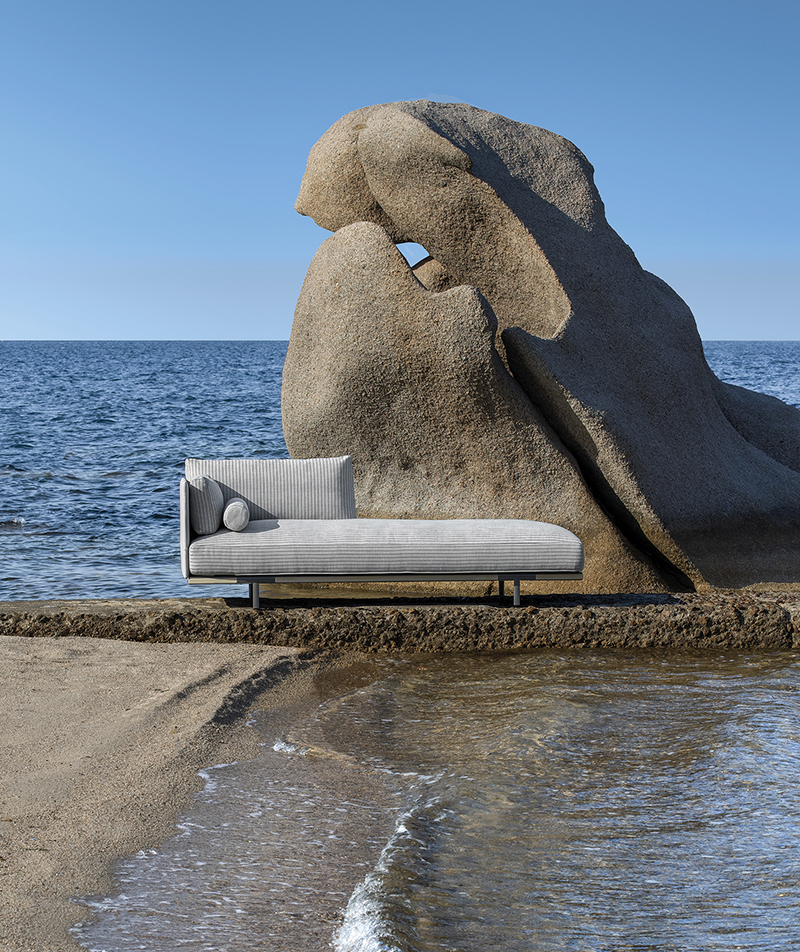 Ethimo Baia outdoor sectional sofa with metal base and cushions