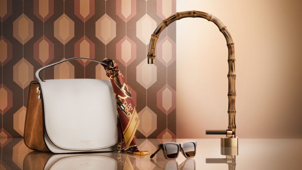 Gessi Jacqueline bamboo and brass handcrafted bathroom faucet
