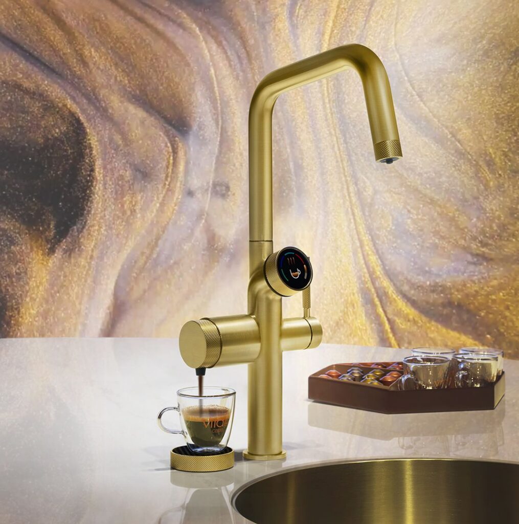 Gessi Vita Café kitchen faucet with integrated espresso coffee maker