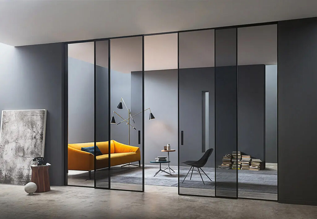 Lualdi Shoin sliding door system with minimal aluminum framing