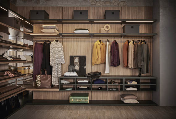 Pianca custom Italian walk-in closet with lacquered interiors and glass options