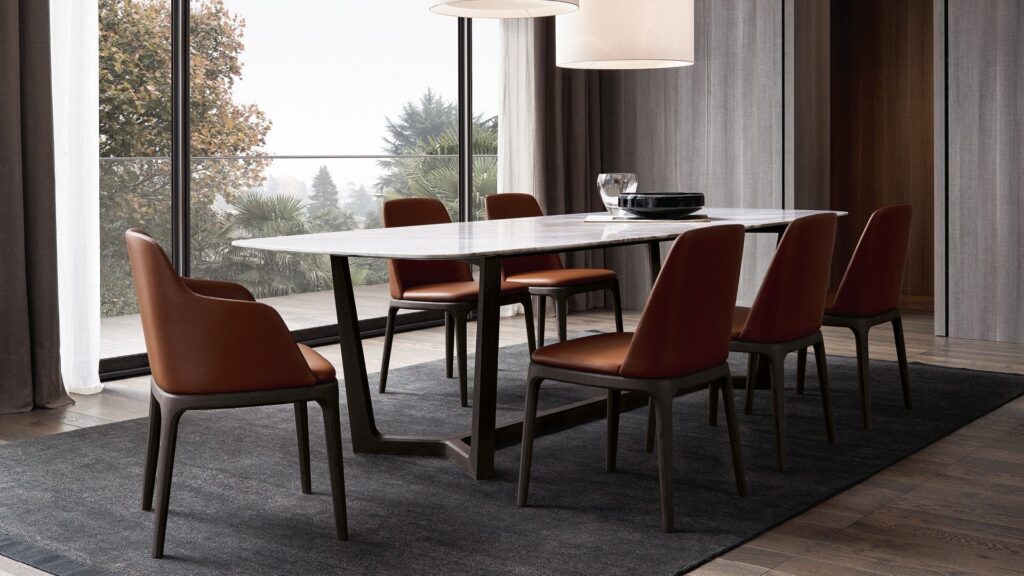 Poliform Concorde award-winning stone and wood dining table