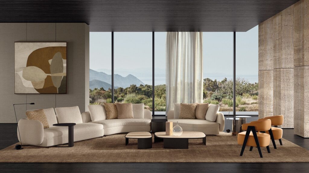 Poliform Saint Germain organic curved sofa with Koishi coffee table