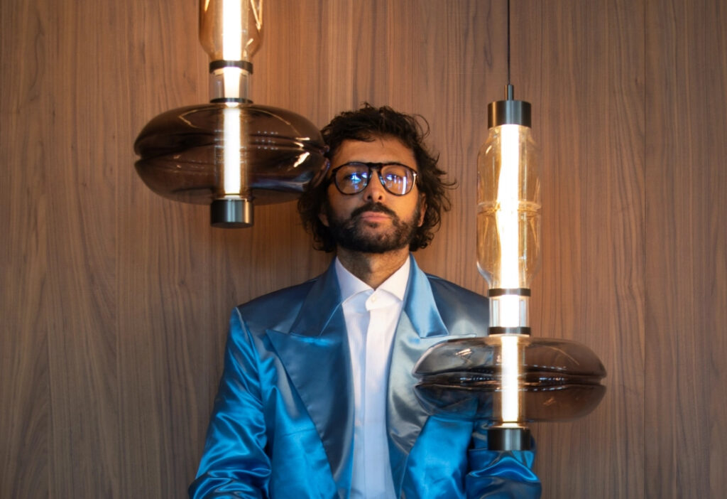 Studio M Gusto asymmetrical glass and metal pendant by Cesar Geraldo