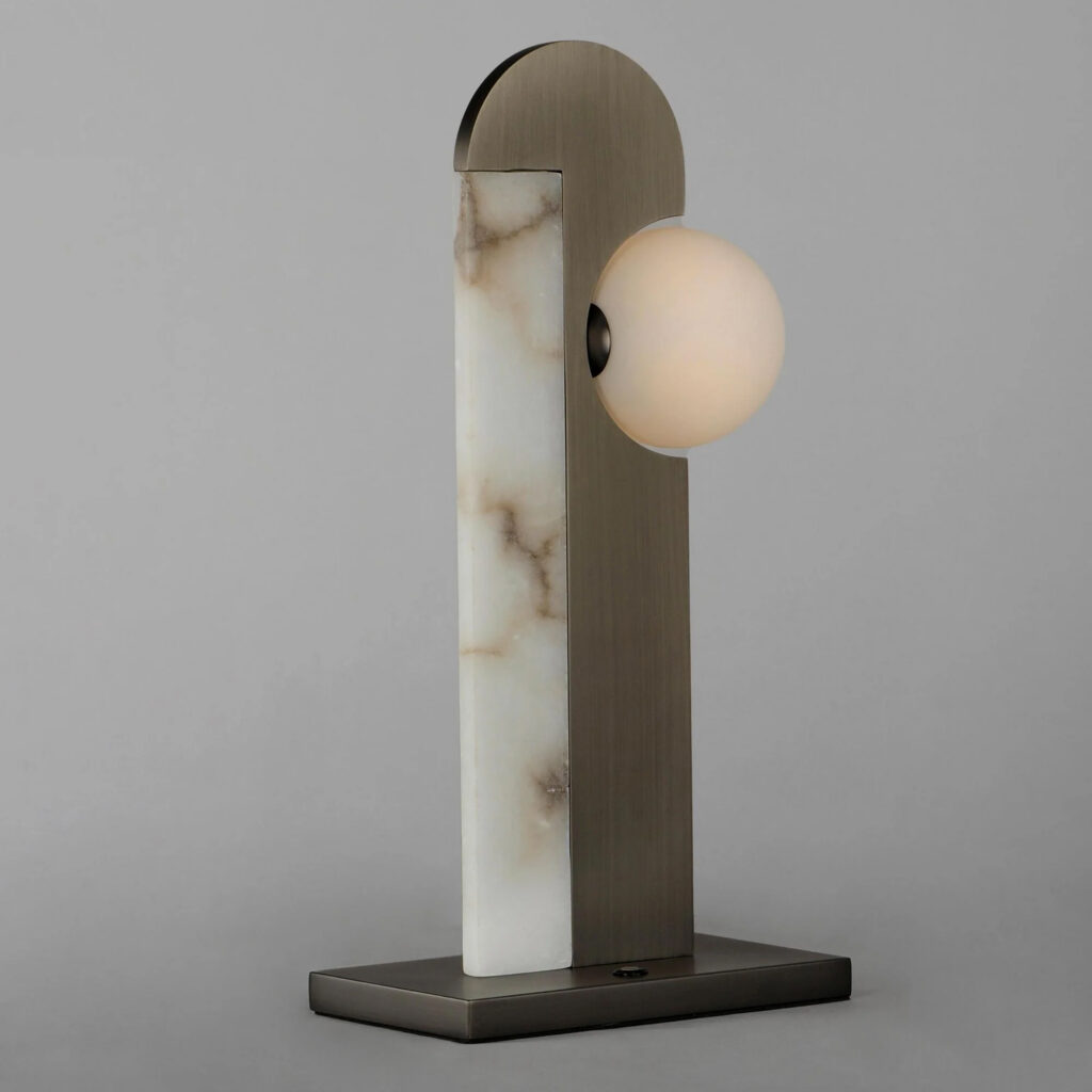Studio M New Age alabaster stone and metal table lamp by Nina Magen