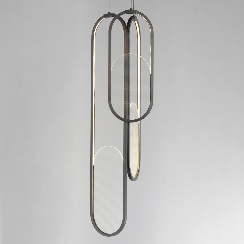 Studio M Trance pendant with iridescent glass panels by Nina Magen