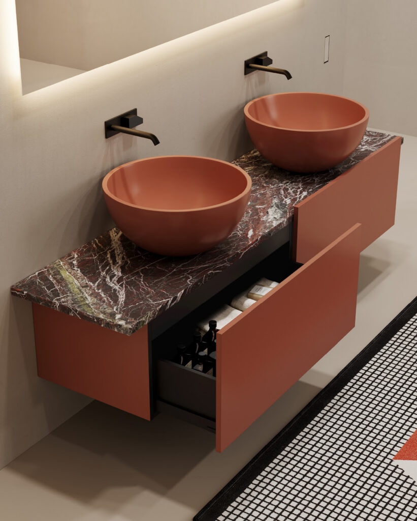 Talea collection marble and Flumood top options, Italian furniture showroom La Jolla