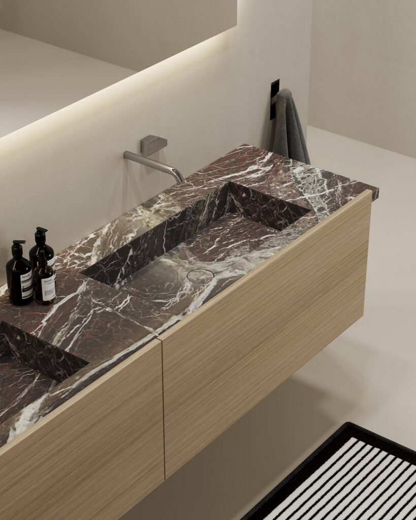 antoniolupi Talea thick marble countertop bathroom vanity, luxury remodel La Jolla
